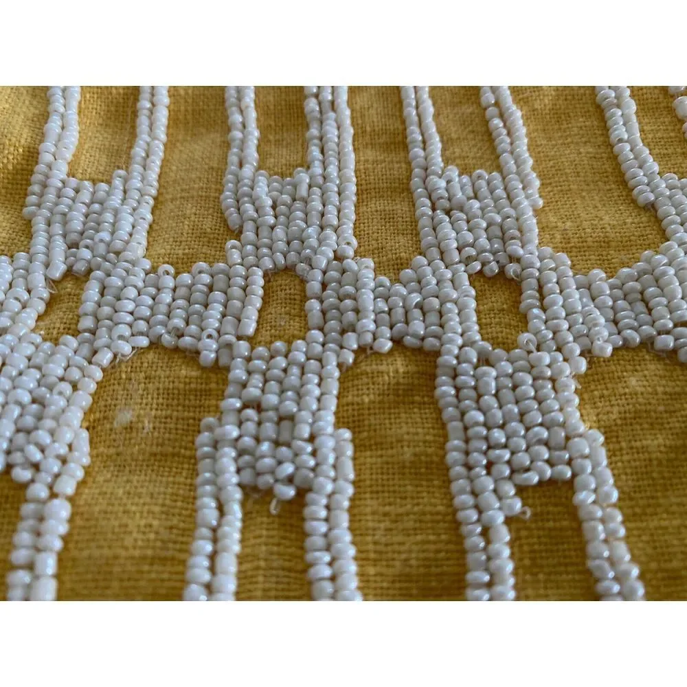 Vintage Pier 1 Beaded Pillow‎ Cover Yellow Excellent Condition Logo Pull 11x11